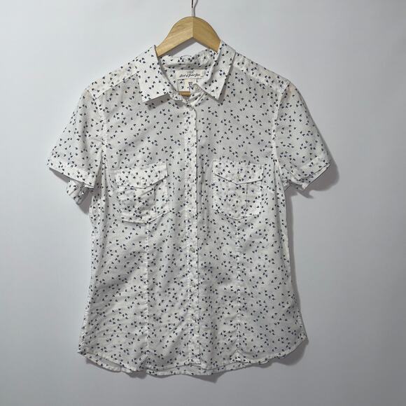 H&M white and blue butterfly print button down shirt size 12 - Picture 1 of 7